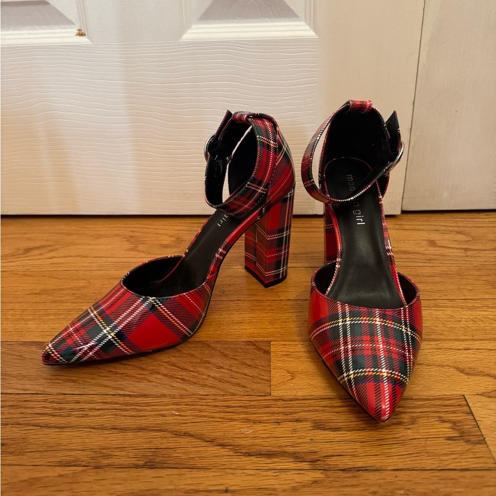 Madden Girl Red Plaid Tartan Print Heels